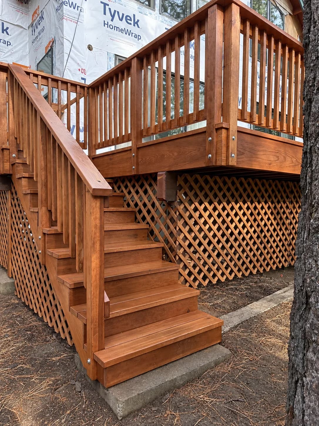 Woodland Timber Deck & Stairs — stair and lattice detail